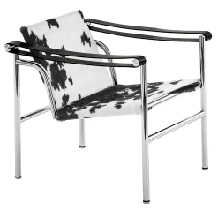 1 Fauteuil à Dossier Basculant di Le Corbusier & Pierre Jeanneret & Charlotte Perriand - Pelle di capelli nera*Cassina