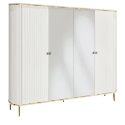 Armadio Bianco a 4 Ante con Specchio e Accenti in Metallo Oro*Morello Gianpaolo Online