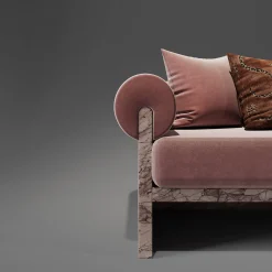 Chaise Longue Luna in marmo Siena rosa e seta mohair di Sheree Stuart Design*Fuda Best