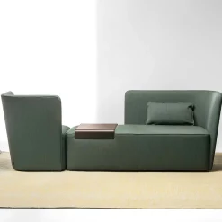Chaise longue verde in velluto con vassoio - destra*La Cividina Best