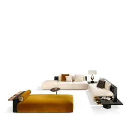 Chaise Lounge Egon in velluto giallo con dettagli in pelle e corno*Arcahorn Best