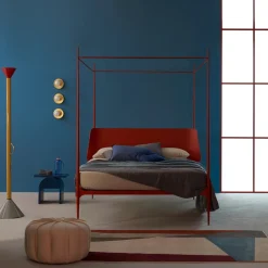 Clamp Letto Matrimoniale con Baldacchino in Ferro Rosso di Francesco Forcellini*Lispi Outlet