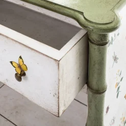 Comodino in bambù Lombardia bianco-verde con farfalle*Porte Italia Hot