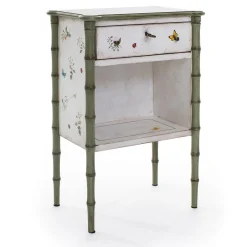 Comodino in bambù Lombardia bianco-verde con farfalle*Porte Italia Hot