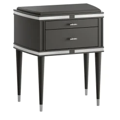 Comodino Vanity nero a 2 cassetti con dettagli cromati*LCI_DECORA