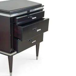 Comodino Vanity nero a 3 cassetti con dettagli cromati*LCI_DECORA New