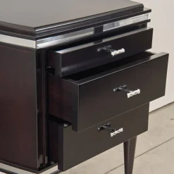 Comodino Vanity nero a 3 cassetti con dettagli cromati*LCI_DECORA New