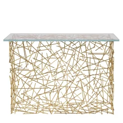 Console con base in ottone dorato di Shanghai e piano in vetro di Galleria Flair Firenze*Non Solo Luce