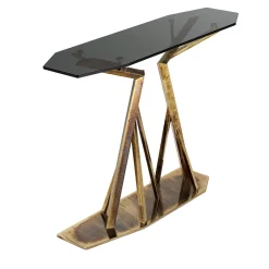 Consolle Acropora in Metallo Oro Antico con Piano in Vetro Bronzo*IDL Hot