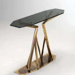 Consolle Acropora in Metallo Oro Antico con Piano in Vetro Bronzo*IDL Hot