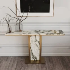 Consolle Afon con piano in marmo bianco e struttura in metallo finitura bronzo*L'Eccesso Sale
