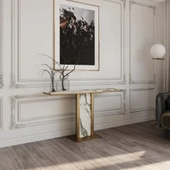 Consolle Afon con piano in marmo bianco e struttura in metallo finitura bronzo*L'Eccesso Sale