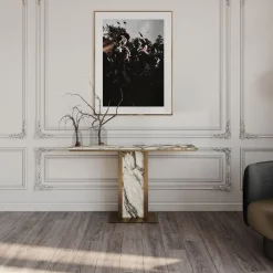 Consolle Afon con piano in marmo bianco e struttura in metallo finitura bronzo*L'Eccesso Sale