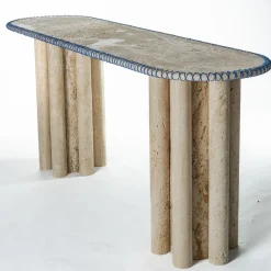 Consolle Lulù in Travertino con Inserti in filo PVC blu*Chendù Discount