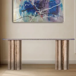 Consolle Lulù in Travertino con Inserti in filo PVC blu*Chendù Discount