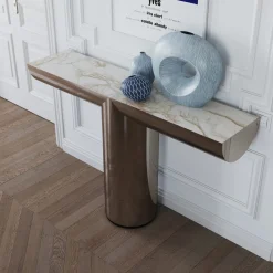 Consolle Perseo in acciaio lucido con piano in marmo Calacatta Oro*Ultramobili