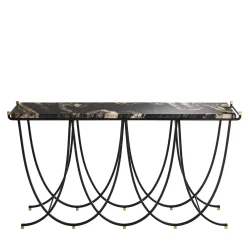 Consolle Urban in Ferro Nero con Piano in Marmo*Bronzetto