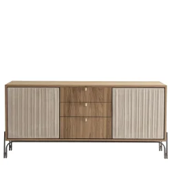 Credenza Canette a 2 porte in pelle nabuk beige e noce*Morica Design Hot