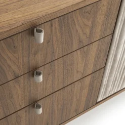 Credenza Canette a 2 porte in pelle nabuk beige e noce*Morica Design Hot