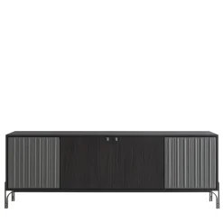 Credenza Canette a 2 porte in pelle nabuk grigio antracite e rovere*Morica Design Outlet