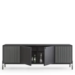 Credenza Canette a 2 porte in pelle nabuk grigio antracite e rovere*Morica Design Outlet