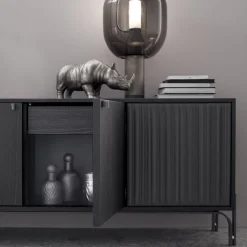 Credenza Canette a 2 porte in pelle nabuk grigio antracite e rovere*Morica Design Outlet