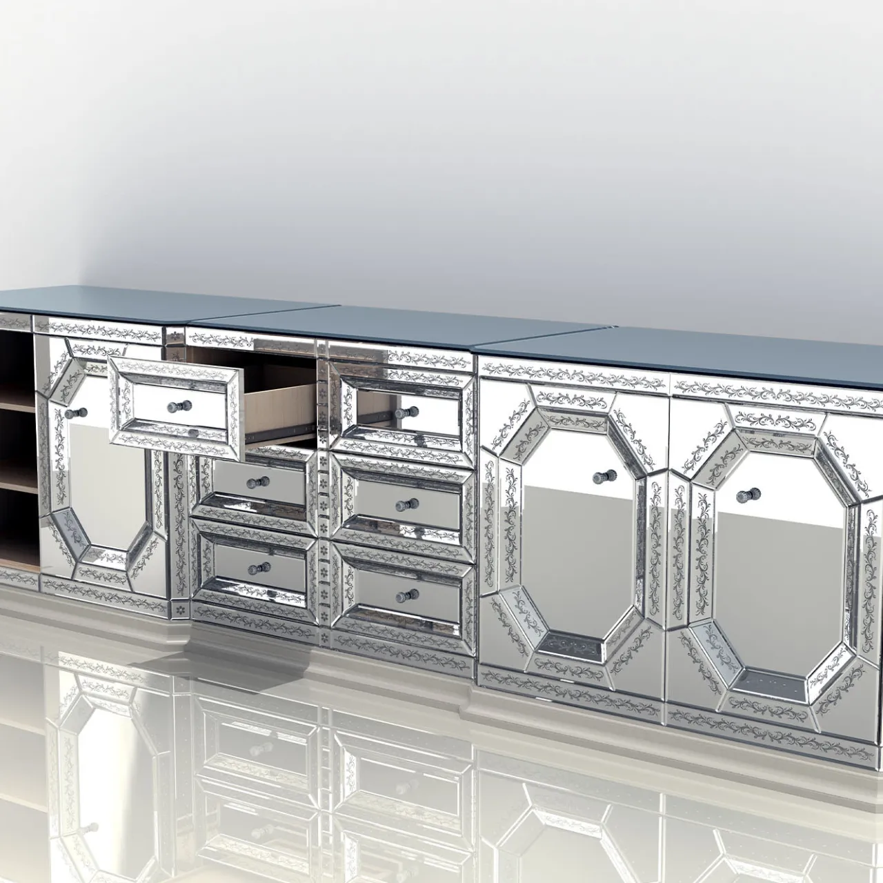 Credenza in vetro di Murano Venere Silver*Fratelli Tosi