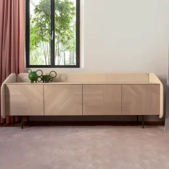 Credenza INTARSIO cipria lucido con scocca in rovere naturale intarsiata a mano*Morica Design Clearance
