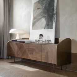 Credenza INTARSIO laccata bronzo ossidato con scocca in noce canaletto intarsiata a mano*Morica Design Clearance