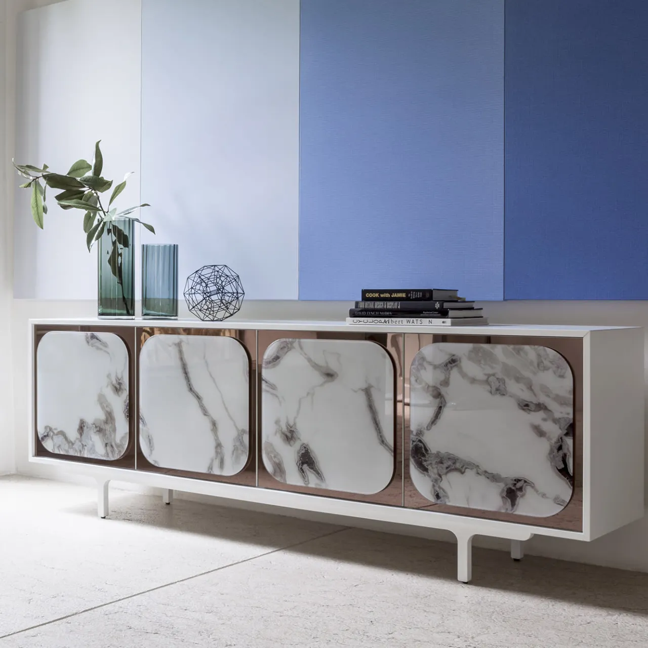 Credenza Margarette a 4 porte Trinity effetto marmo bianco*Morica Design Hot