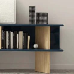 Credenza media Living in rovere naturale e blu lucido*Morica Design Online