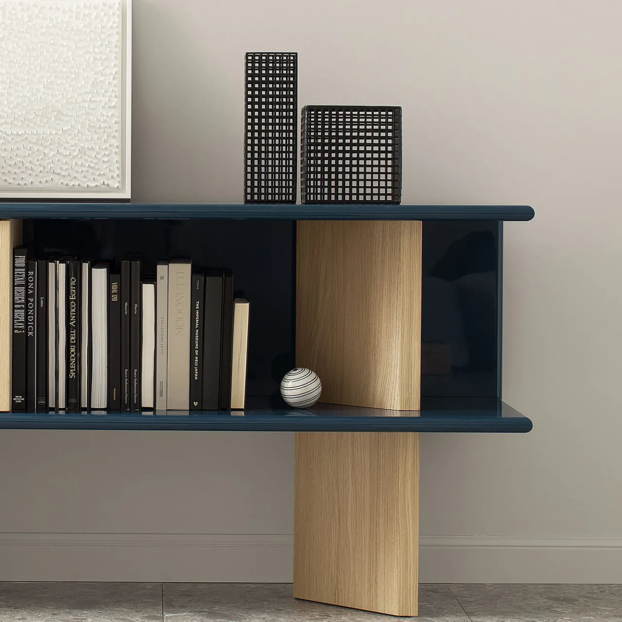 Credenza media Living in rovere naturale e blu lucido*Morica Design Online