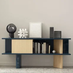 Credenza media Living in rovere naturale e blu lucido*Morica Design Online