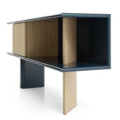 Credenza media Living in rovere naturale e blu lucido*Morica Design Online