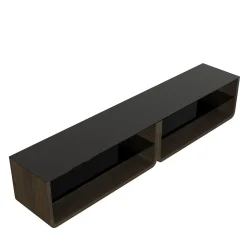 Credenza retro divano con piano in vetro fumé e ripiani*Morello Gianpaolo