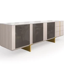 Credenza Solferino in noce Canaletto Concrete top Gres Calacatta ante laccato piombo*Arcari Arredamenti Hot