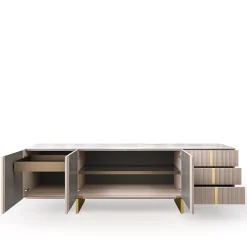 Credenza Solferino in noce Canaletto Concrete top Gres Calacatta ante laccato piombo*Arcari Arredamenti Hot