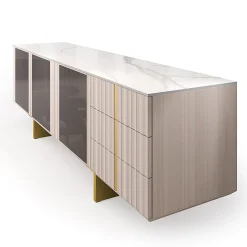 Credenza Solferino in noce Canaletto Concrete top Gres Calacatta ante laccato piombo*Arcari Arredamenti Hot