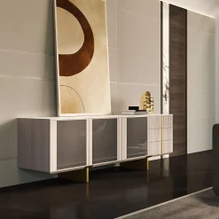 Credenza Solferino in noce Canaletto Concrete top Gres Calacatta ante laccato piombo*Arcari Arredamenti Hot