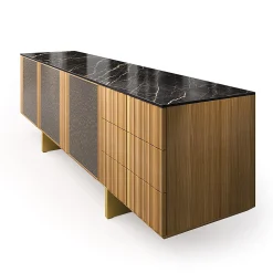 Credenza Solferino in noce naturale piano Laminam Gres Noir ante Carbalho*Arcari Arredamenti Outlet