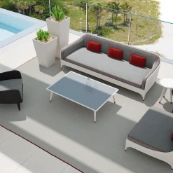 Divano a 3 posti nero con cuscini grigi e rossi*CPRN Homood Discount