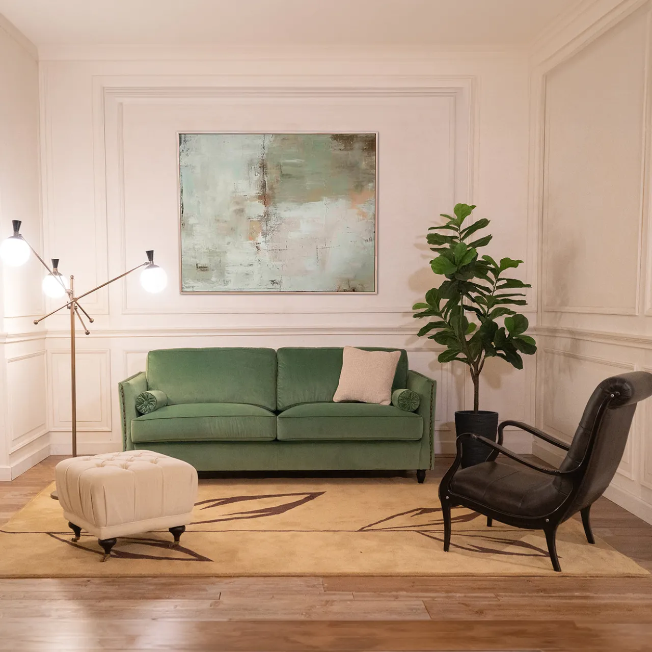Divano Bramante in velluto verde a tre posti*Mantellassi 1926 Sale