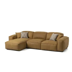 Divano componibile Placido con chaise longue pelle giallo ocra*Mantellassi 1926 Clearance