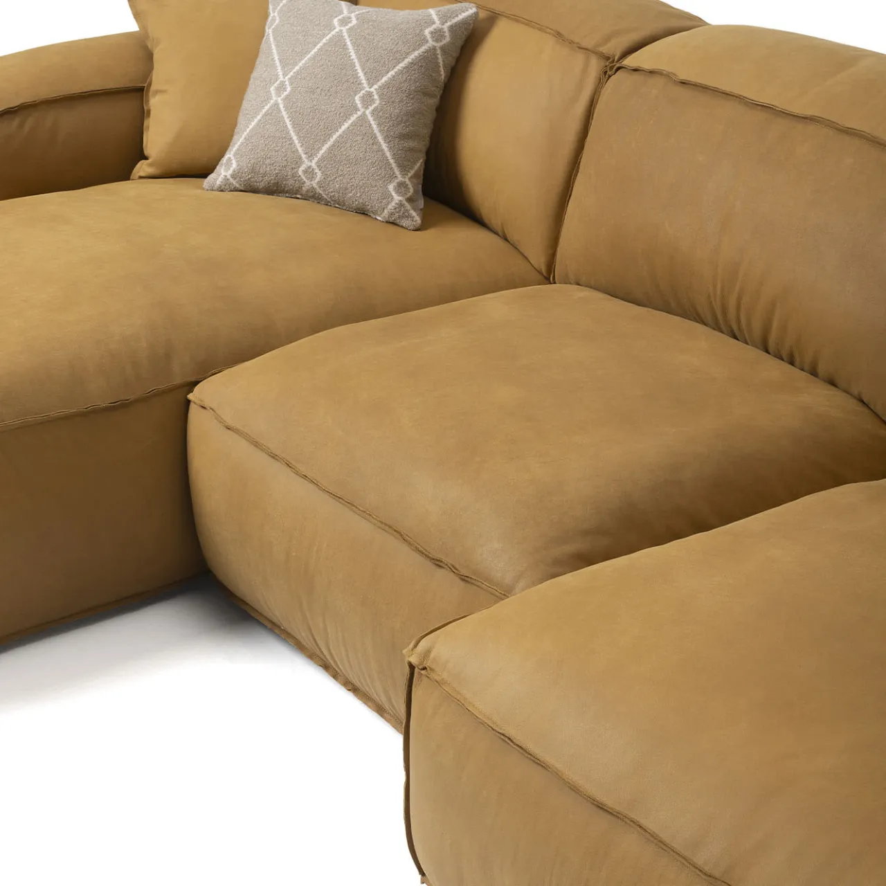 Divano componibile Placido con chaise longue pelle giallo ocra*Mantellassi 1926 Clearance