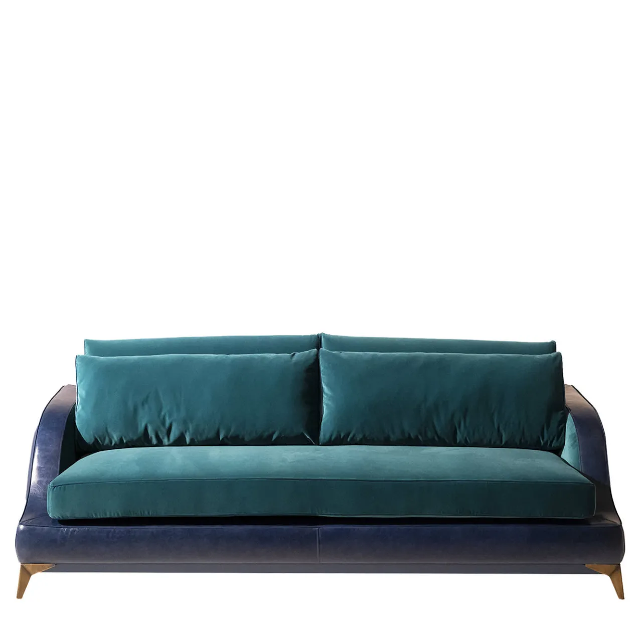 Divano Couch pelle blu e velluto ottanio*Mantellassi 1926 Discount