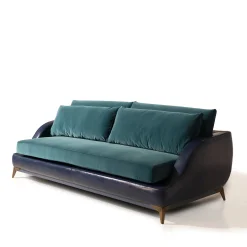 Divano Couch pelle blu e velluto ottanio*Mantellassi 1926 Discount