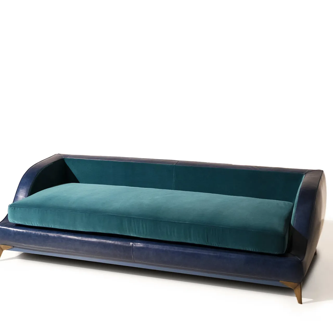 Divano Couch pelle blu e velluto ottanio*Mantellassi 1926 Discount