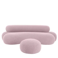 Divano curvilineo Nefelibata Composizione 4.1 con Pouf in Bouclé rosa*Adrenalina