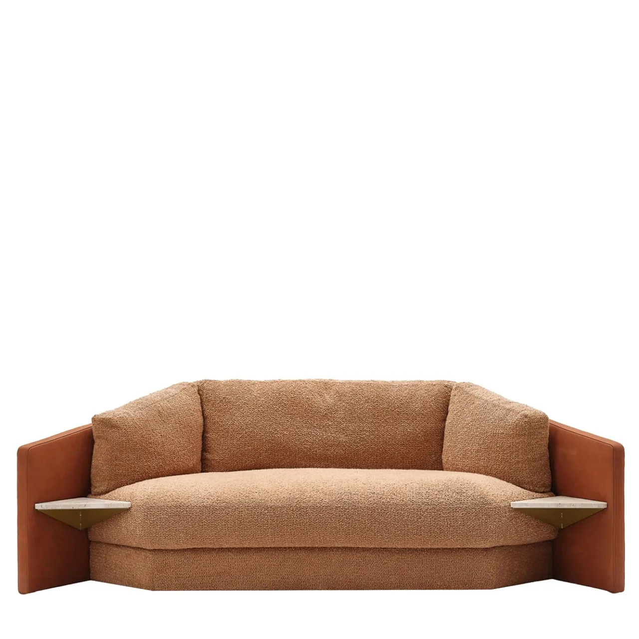 Divano Lilith in tessuto marrone con ripiani integrati*Black Tie New