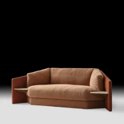 Divano Lilith in tessuto marrone con ripiani integrati*Black Tie New
